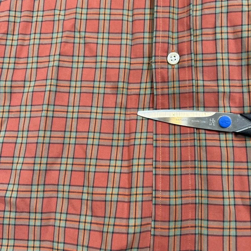 Ralph Lauren Shirt Mens L Orange Green Plaid Check Cotton Oxford OCBD‎ Button Up
